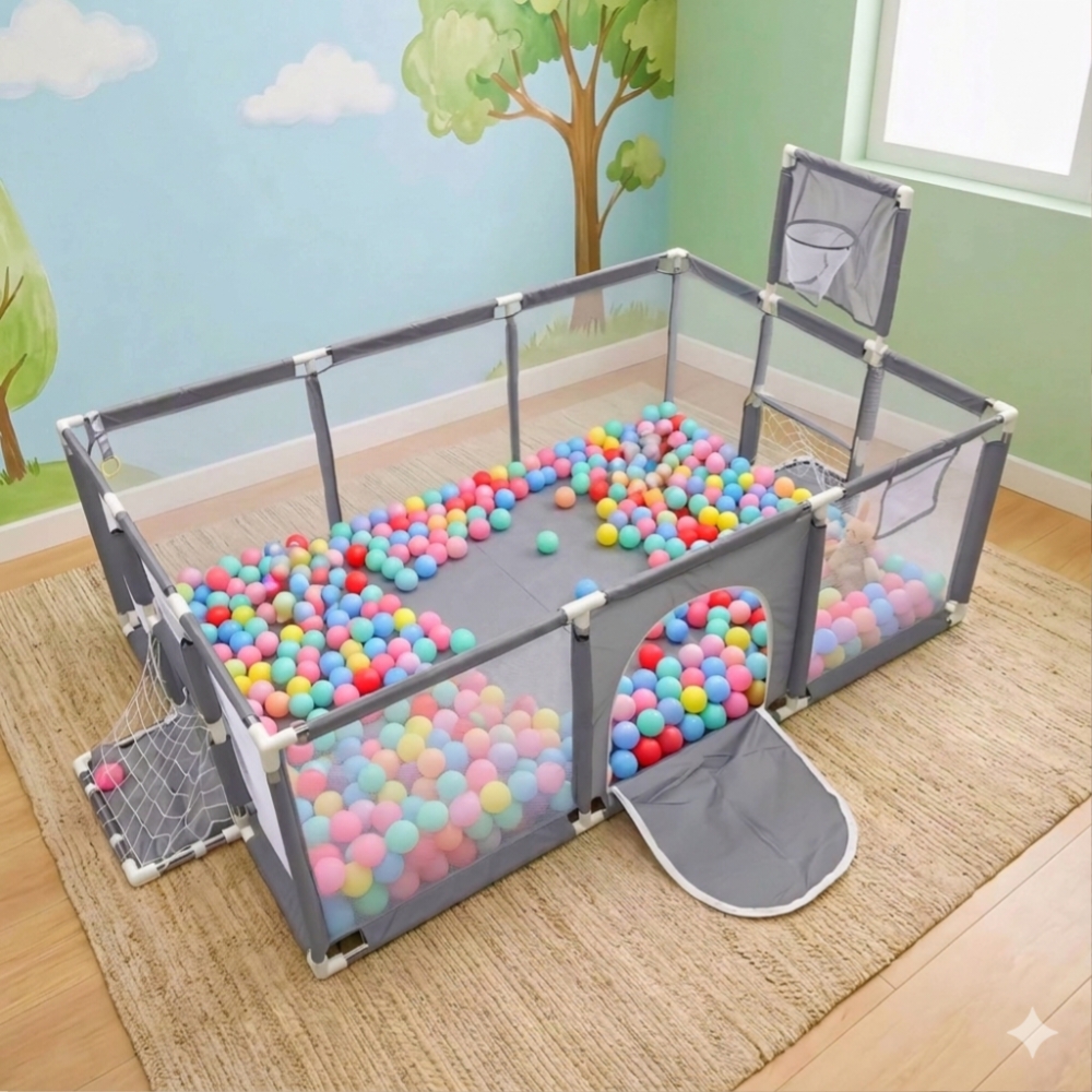 Baby Playpen 4×6 Feet basket+golf with 50 Balls &amp; Waterproof Foam Mat